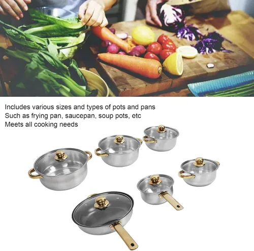 Miniatura 3 de Juego de 12 ollas y sartenes, juego de utensilios de cocina de inducción de acero inoxidable con mango desmontable, juego de cocina antiadherente