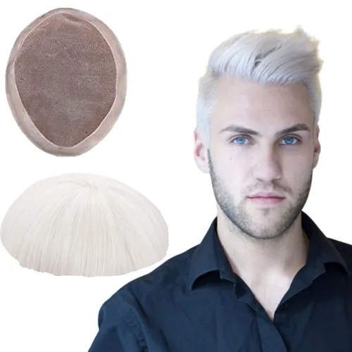 Miniatura 21 de Toupee - Sistema de reemplazo de cabello humano virgen europeo de 7 x 9 pulgadas para hombre, postizo de encaje mono con poliuretano duradero #2