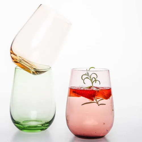 Miniatura 6 de Juego de 4 copas de vino de colores sin tallo, de 16.74 onzas, cristalería de gran tamaño para vino tinto y blanco, cóctel, jugo, agua, té helado