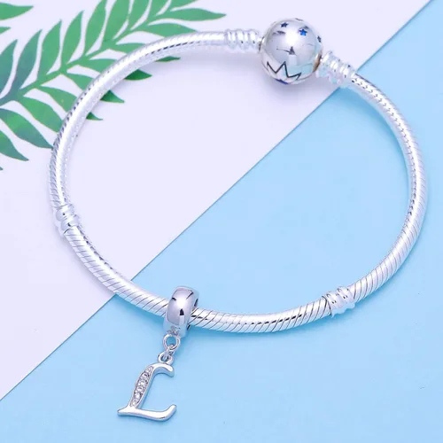 Miniatura 54 de ABUN Abalorio de plata de ley 925 con letra A a la Z, espaciador de inicial, con circonita cúbica transparete colgante, auténtica, para pulseras