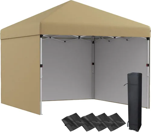 Miniatura 10 de Outsunny Tienda de campaña desplegable de 10 x 10 pies con 3 paredes laterales, bolsas de peso para piernas y bolsa de transporte, altura ajustable