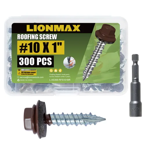 Miniatura 9 de LIONMAX 300 piezas de tornillos para techos de metal #10 × 1 pulgada, revestimiento antioxidante, cabeza hexagonal, tornillo de chapa metálica