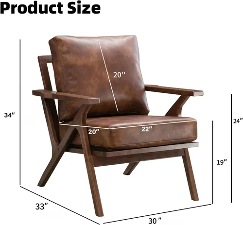 Miniatura 2 de INZOY Sillón moderno, estilo Accent de mitades de siglo, con marco de madera, de piel sintética, para sala de estar y dormitorio, sillón acolchado