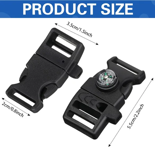 Miniatura 2 de Jexine 50 clips de hebilla de brújula de plástico paracord hebillas accesorios para camping, viajes, supervivencia de emergencia Negro