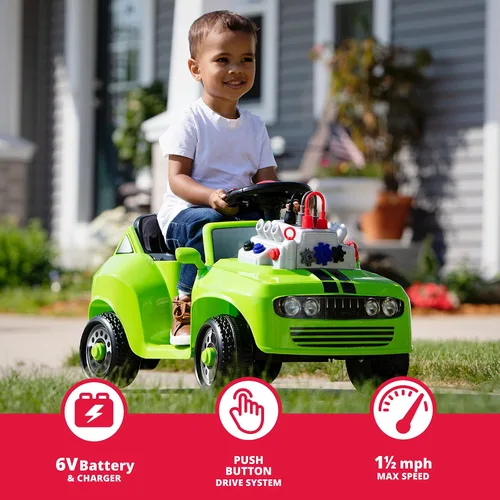 Miniatura 3 de Juguete eléctrico para niños Trax Fix & Ride Car para niños pequeños, 6 voltios, niños de 1.5 a 2.5 años, peso máximo del usuario 44 libras, verde