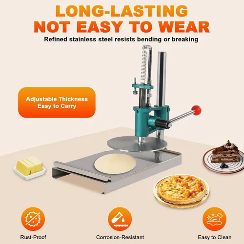 Miniatura 6 de Máquina Prensadora de Masa para Pizza, Máquina Prensadora Manual de Repostería de 9.5 Pulgadas Doméstica Fabricadora de Masa para Pizza de Acero
