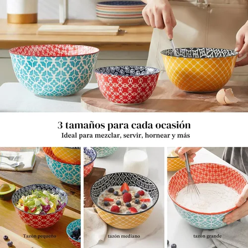Miniatura 4 de DOWAN Cuencos para mezclar, cuencos de cerámica para cocina, coloridos y vibrantes cuencos anidables para cocinar, hornear, preparar, servir