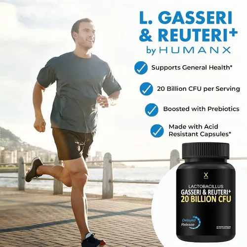 Miniatura 3 de HUMANX Lactobacillus Gasseri & Reuteri+ 20 mil millones de UFC más prebióticos orgánicos y punicaliganos - Suplementos probióticos - Fabricado