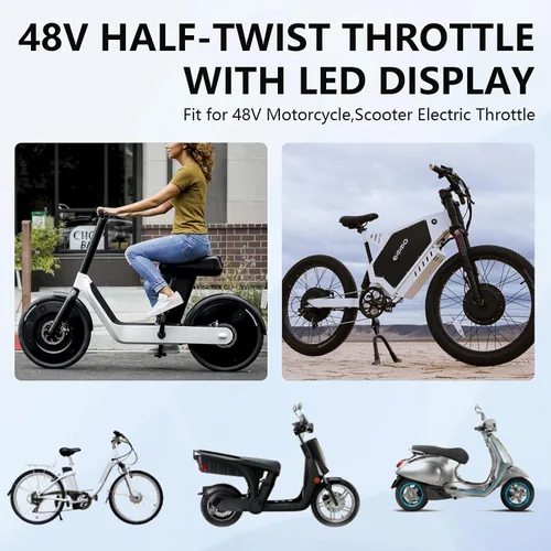 Miniatura 2 de Acelerador eléctrico para bicicleta, 48 V, agarre de acelerador de media torsión, juego de llaves de bloqueo de pantalla LED para motocicleta scooter