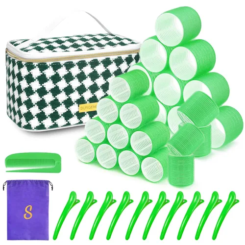 Miniatura 15 de Juego de rodillos de cabello 18 piezas, rodillos de cabello con pinzas y peine, rizadores de peluquería, estilos DIY, Sungenol 3 tamaños de rodillos