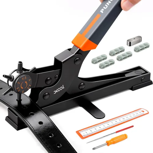 XOOL Juego de pinza perforadora giratoria, juego de perforador de agujeros de cuero para cinturones, correas de reloj, correas, collares de perro,