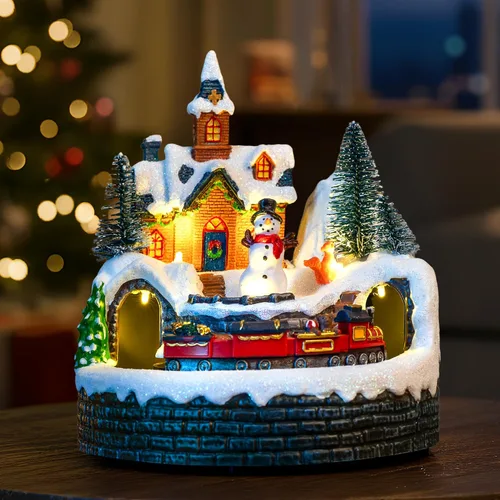 Miniatura 10 de Árbol de Navidad Iluminado y Animado Escena de Natividad del Pesebre, Figuras Musicales de la Familia de Ángeles con Luz LED que Reproduce Música
