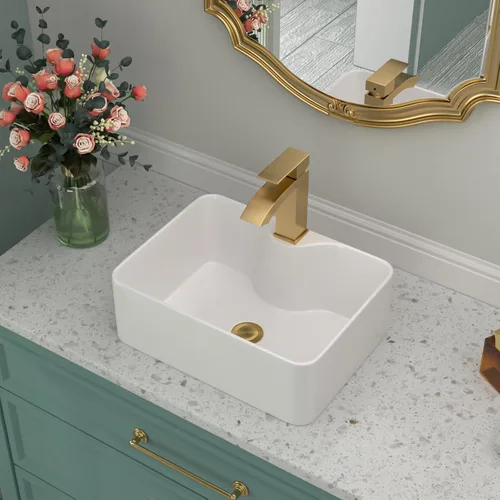 Miniatura 26 de Fregadero de baño de porcelana de cerámica rectangular de 24 x 14 pulgadas sobre mostrador, lavabo de arte blanco y negro