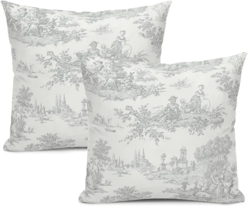 Miniatura 13 de Blue Toile - Juego de 2 fundas de almohada estilo rústico francés, fundas de almohada vintage de 18 x 18 pulgadas, para sofá, sala de estar