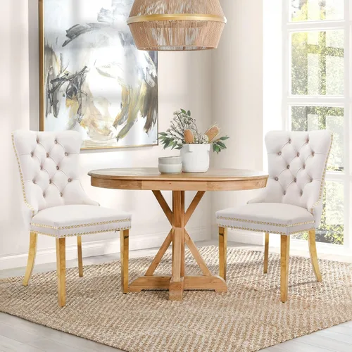 Miniatura 62 de Juego de 2 sillas de comedor tapizadas de terciopelo, sillas laterales de cocina de estilo moderno con ribete de cabeza de clavo y patas de madera