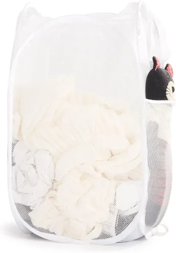Miniatura 45 de TECHMILLY Cesta plegable de malla para la ropa sucia con asas resistentes y bolsillo lateral, cestas plegables portátiles para ropa para dormitorio