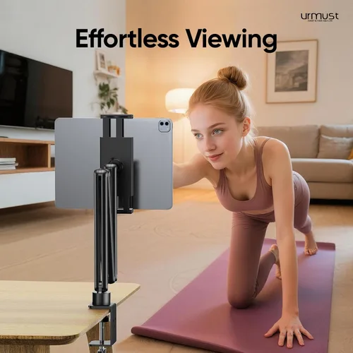 Miniatura 3 de Urmust Soporte de pared para tableta para iPad, rotación de 360°, soporte ajustable para tablet con brazo extensible de aluminio, para iPad