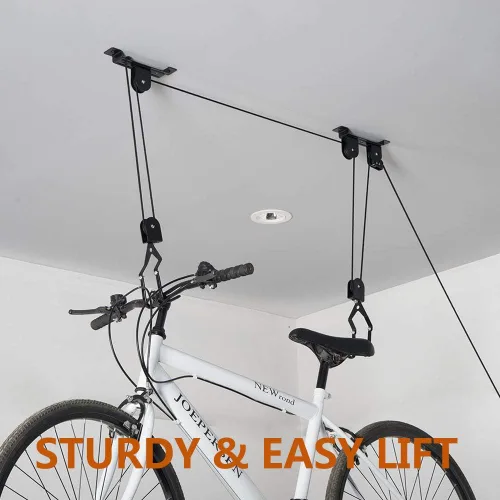 Miniatura 6 de Wallmaster Soporte de techo para bicicletas, elevador de bicicletas montado en el techo, sistema de polea para bicicletas para garaje, ganchos
