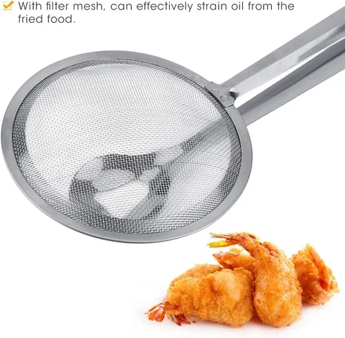 Miniatura 5 de Colador de alimentos fritos de aceite de drenaje de acero inoxidable con clip herramienta para freír desnatador de aceite Clip de alimentos Filtro