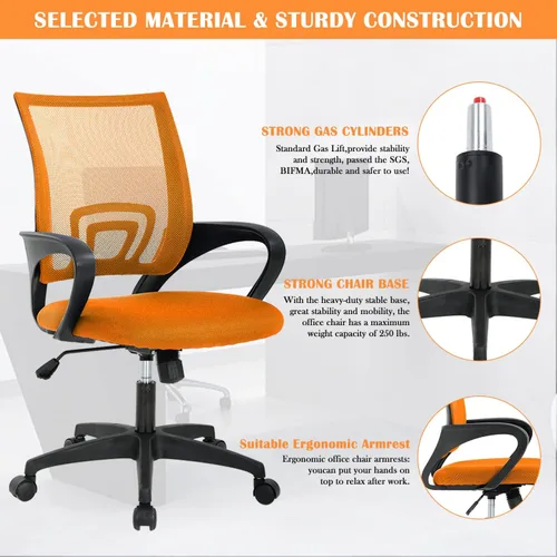 Miniatura 6 de Silla de escritorio ergonómica, sillas de oficina ajustables, silla de computadora con ruedas y soporte lumbar, sillas de oficina con respaldo medio