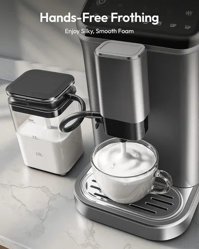 Miniatura 7 de EUHOMY Máquina de café espresso totalmente automática, cafetera de 20 barras con molinillo y espumador de leche integrado, máquina de café