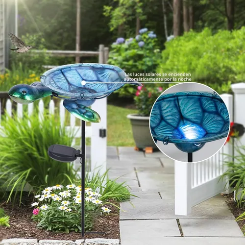 Miniatura 4 de MUMTOP Baño solar para pájaros al aire libre, pequeño comedero para pájaros con estaca de metal de tortuga para decoración exterior de jardín y patio