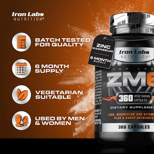 Miniatura 4 de Iron Labs ZM6 - Suplemento de zinc y magnesio de alta resistencia - 360 cápsulas vegetarianas (suministro para 6 meses) - Aspartato de zinc