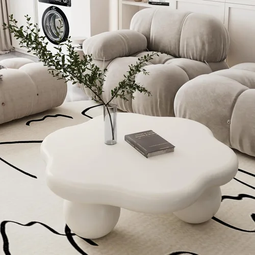 Miniatura 13 de Mesa de centro Cloud de 47.2 pulgadas con 3 patas de bola, moderna mesa central irregular para sala de estar, mesa de té pequeña baja y bonita
