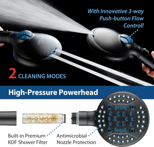 Miniatura 5 de AquaCare High Pressure 6-way Dual Shower Head Combo with Built-in Filter & Power Wash - Clean Tub, Tile & Pets. Remove Chlorine, Lead & Toxins from