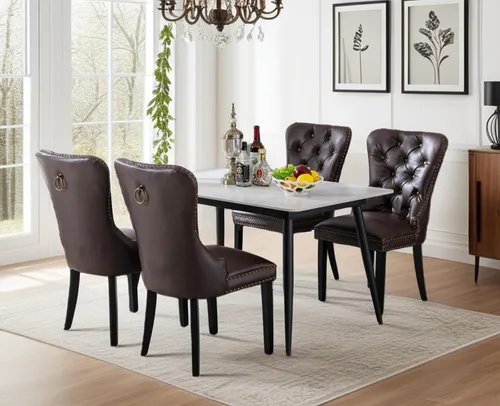Miniatura 12 de CIMOTA Juego de 2 sillas de comedor de cuero beige, modernas de mediados de siglo, sillas de comedor tapizadas para cocina, comedor, cómodas sillas