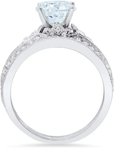 Miniatura 2 de Clara Pucci Anillo solitario pavé de corte redondo de 2.04 quilates con acento VVS1, ideal para compromiso de topacio azul cielo natural, promesa