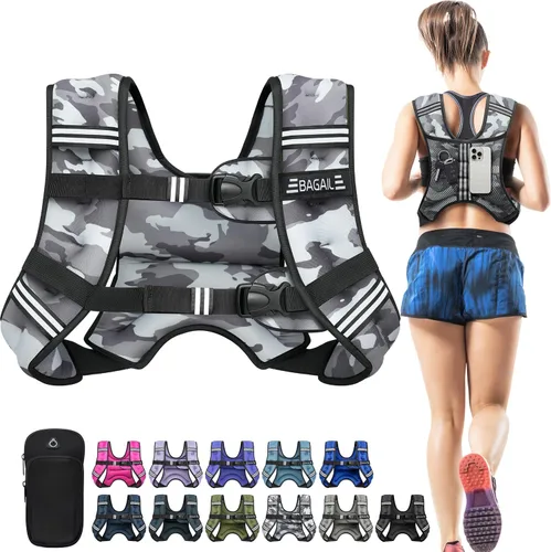 Miniatura 19 de BAGAIL Chaleco con peso de 5, 8, 10, 12, 15, 20, 25, 30 lbs, para caminar y perder peso, reflectante, con bolsa para teléfono, para mujeres y Negro