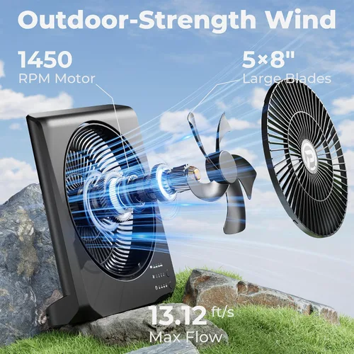 Miniatura 3 de PANERGY Ventilador de batería recargable de 20000 mAh, ventilador de caja cuadrada de 10 pulgadas con tiempo de funcionamiento de 55 horas, 4