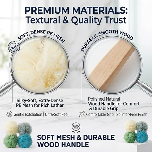 Miniatura 3 de Paquete de 4 esponjas grandes de esponja de esponja de baño con mango largo para ducha, cepillo de espalda para el cuerpo de baño, cepillo de spa