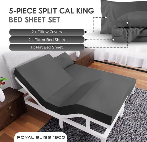 Miniatura 4 de Juego de sábanas divididas California King – Juego de 5 piezas – Sábanas divididas California King para cama ajustable, sábanas ajustables divididas