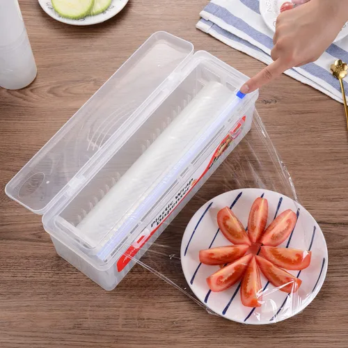 Miniatura 2 de Dispensador de plástico con cortador, dispensador de envoltura adhesiva con cortador deslizante para película de alimentos, papel de estaño, papel