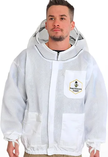 Chaqueta de apicultura ventilada con velo redondo, cremalleras de latón YKK de alta resistencia, tela de malla de aire ligera y transpirable, cómodo