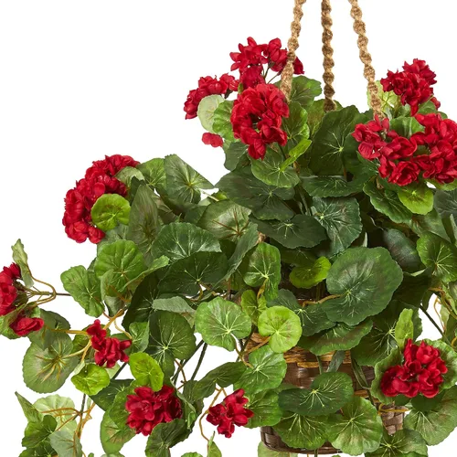 Miniatura 2 de Nearly Natural Planta artificial de geranio de 27 pulgadas en cesta colgante