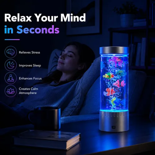 Miniatura 4 de Lámpara de medusas con luces LED RGB que cambian de color, lámpara de tanque de peces de burbujas con peces artificiales de natación, luz nocturna