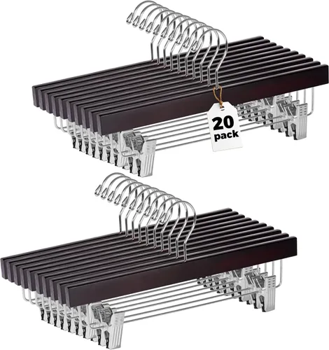 Miniatura 9 de Quality Hangers Perchas de madera para pantalones, paquete de 20 ganchos giratorios para ropa, falda de madera de loto, pantalones, pantalones