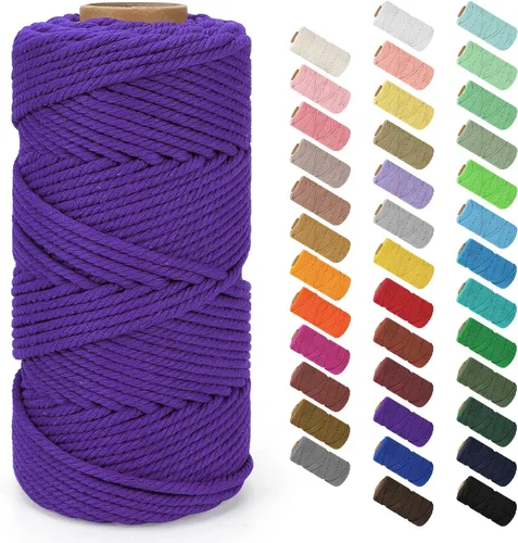 Miniatura 76 de Cordón de macramé de 0.079 in x 380 yardas (1140 pies), cuerda de algodón natural para colgar en la pared, ganchos de plantas, manualidades, Beige