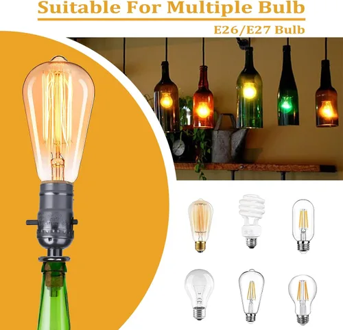 Miniatura 4 de Kit de lámpara de botella Aokpsrt con broca de vidrio de 9mm DIY Kit de lámpara para botellas de licor con enchufe deslizante y cable
