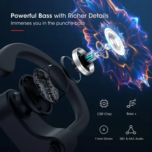 Miniatura 3 de Redzoo Auriculares Bluetooth V5.0, auriculares para correr con 16 horas de reproducción, Bass + HD estéreo inalámbrico auriculares deportivos Negro