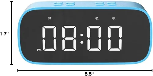 Miniatura 7 de AFK Reloj despertador digital con altavoz Bluetooth, reloj de escritorio para dormitorios, reloj de mesa pequeño con alarma dual, repetición, Azul