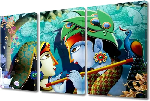 Miniatura 38 de Pintura india hindú Dios Señor Krishna imágenes sobre lienzo, arte de pared de 3 piezas, arte de pared moderno, decoración del hogar para sala