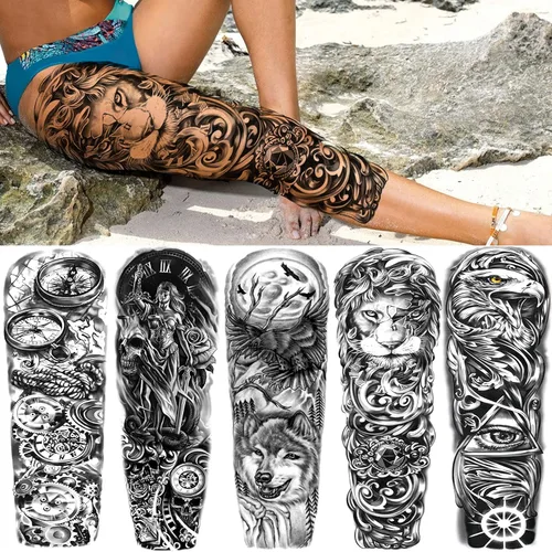 Miniatura 2 de FANRUI 24 hojas de manga de tatuaje temporal de brazo completo súper grande para hombres con 8 hojas de tatuajes temporales de manga completa