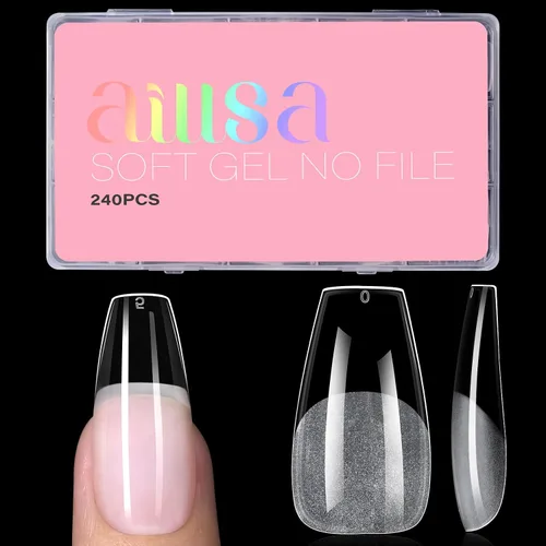 Miniatura 9 de AILLSA Puntas de uñas cuadradas extra cortas – 240 puntas de uñas postizas prelimadas gruesas puntas de uñas medio mate, uñas postizas para regalo
