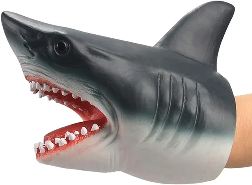Gemini&Genius Marioneta de mano de tiburón para niños, piscina, playa, juguetes de baño de goma suave, realista, gran tiburón blanco, juego de rol,