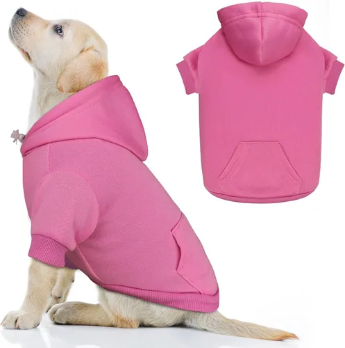 Miniatura 20 de Suéteres para perros grandes, suéter con capucha para perro de vellón cepillado suave sólido, ropa para mascotas, sudadera con capucha para mascotas