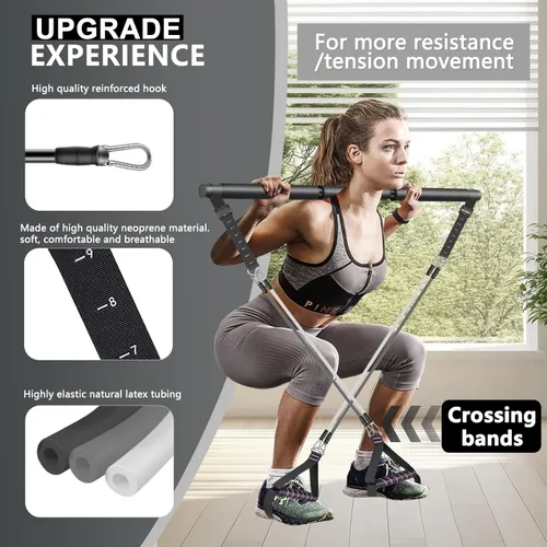 Miniatura 7 de BBTOPS Kit de barra de pilates con bandas de resistencia, barra de ejercicio de equipo de pilates con rodillo de abdominales para entrenamiento